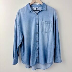 Old Navy Oversized Button Down Boyfriend Jean Shirt Loose Denim Womens Sz Medium